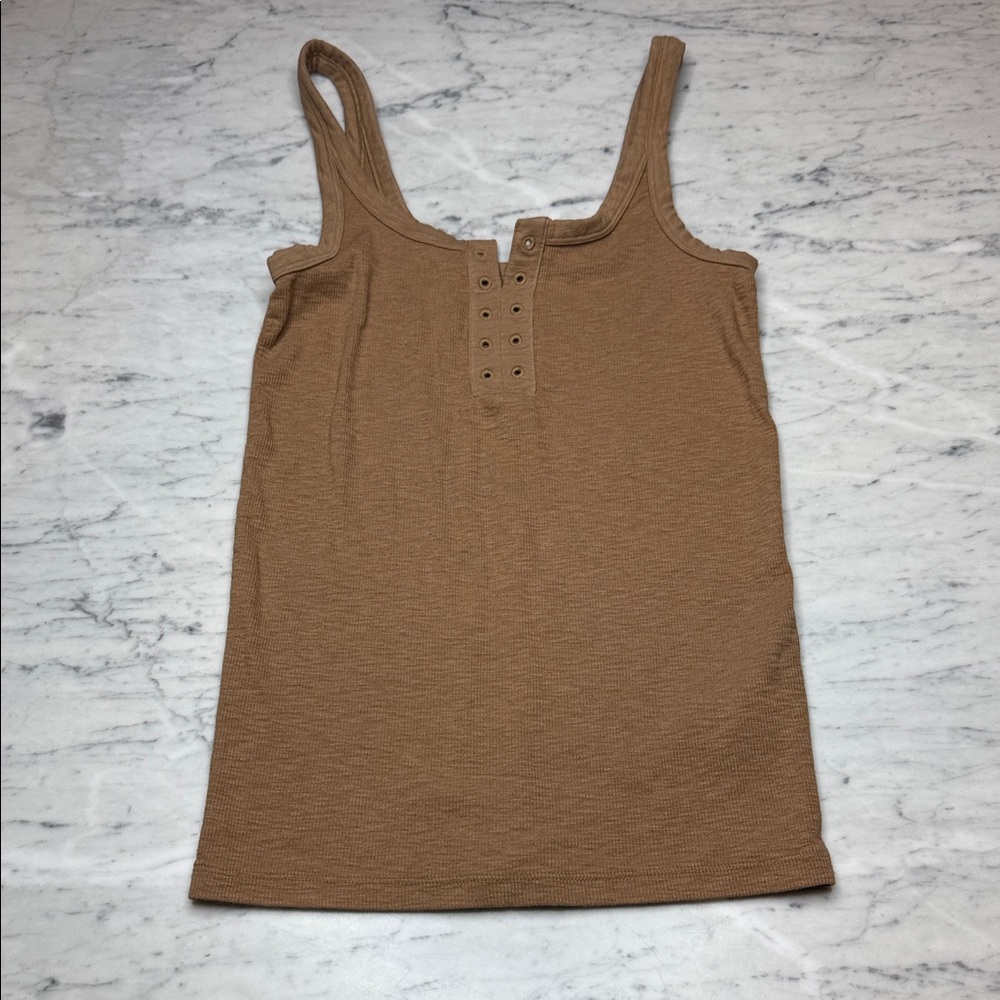 Aerie Brown Tank Top Ribbed with Eyelet Detail Sz Small
